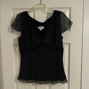 LOFT Navy Sheer Polka Dot Blouse